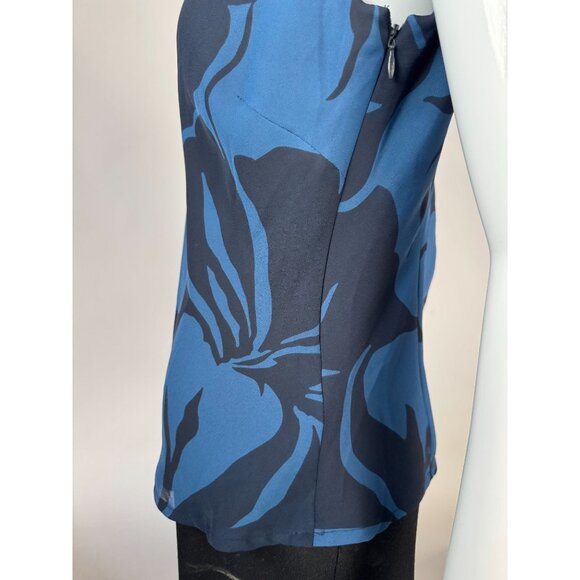 Jones Wear Womens Floral Sleeveless Top Size 8 Blue & Black Polyester Smocked St - Picture 8 of 16